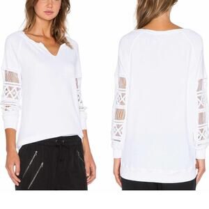 Pam & Gela Hi-Low Lace Long Sleeve Sweatshirt White XS